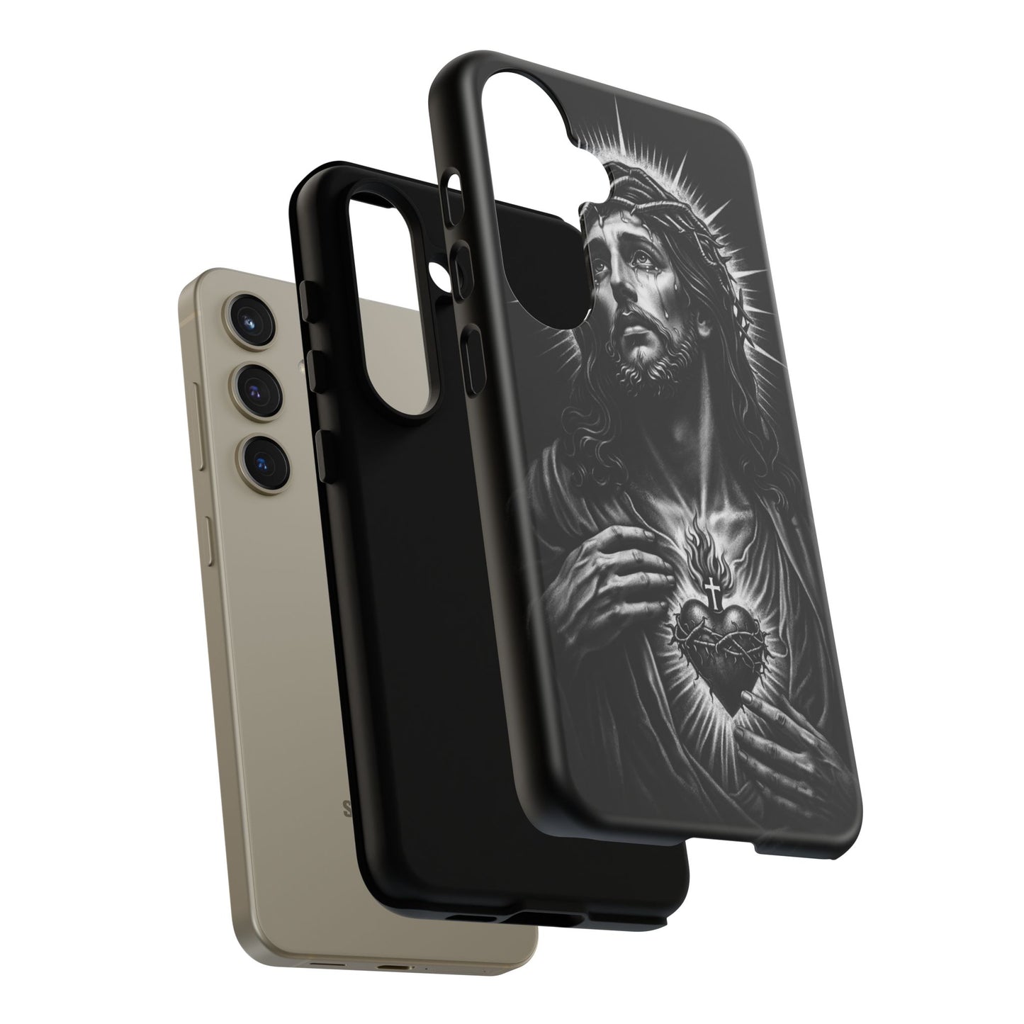 Jesus Sacred Heart Phone Case Black White Christian Faith Aesthetic