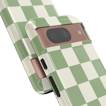 Sage Green Checkerboard Phone Case | Minimal Aesthetic Checkered iPhone & Samsung Tough Case