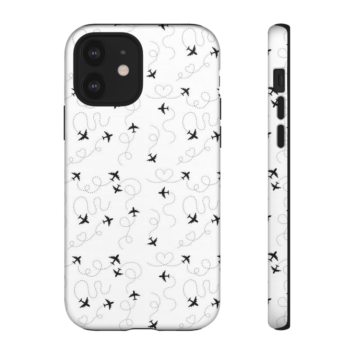 Minimal Paper Airplane Pattern Phone Case – Black White Aesthetic Tough Cover