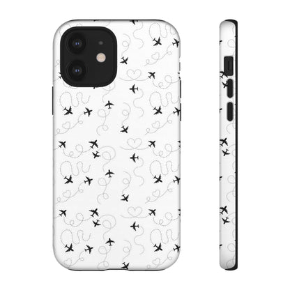 Minimal Paper Airplane Pattern Phone Case – Black White Aesthetic Tough Cover