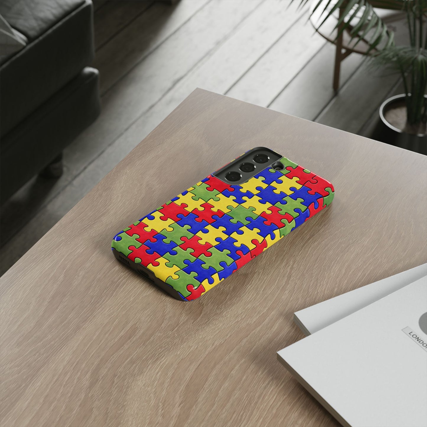 Colorful Puzzle Phone Case, Autism Awareness Jigsaw Design, Tough Protective Case, iPhone & Samsung Case, Vibrant Puzzle Pattern