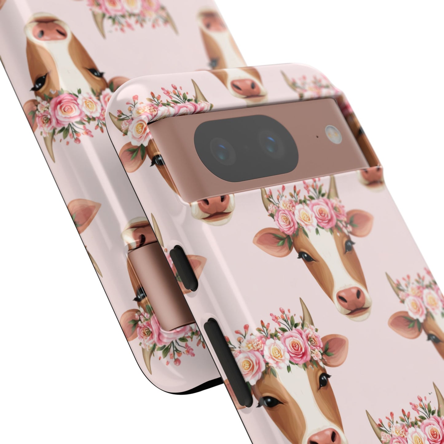 Floral Cow Phone Case – Cute Pink Cow Print Tough Protective Case for Iphone, Samsung Galaxy and Pixel