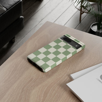 Sage Green Checkerboard Phone Case | Minimal Aesthetic Checkered iPhone & Samsung Tough Case