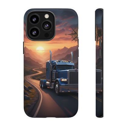 Semi Truck Sunset Phone Case | Trucker Gift | Diesel Truck Highway Road iPhone & Samsung Tough Protective Case