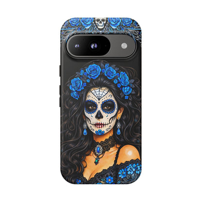 Blue Sugar Skull Woman Phone Case – Day of the Dead Aesthetic Tough Cover