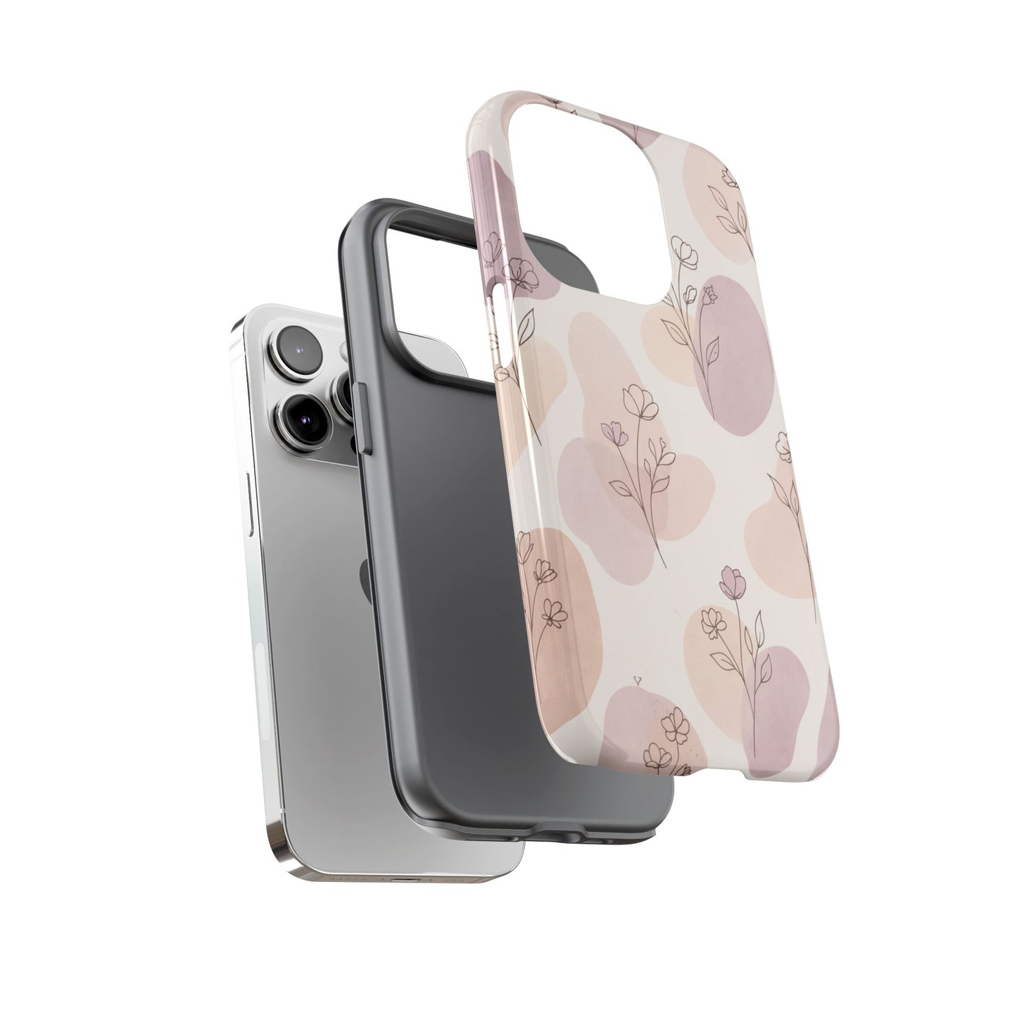 Blush Floral Phone Case Neutral Botanical Watercolor Tough Cover