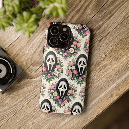 Floral Ghost Face Aesthetic Phone Case – Cute Spooky Tough Cover