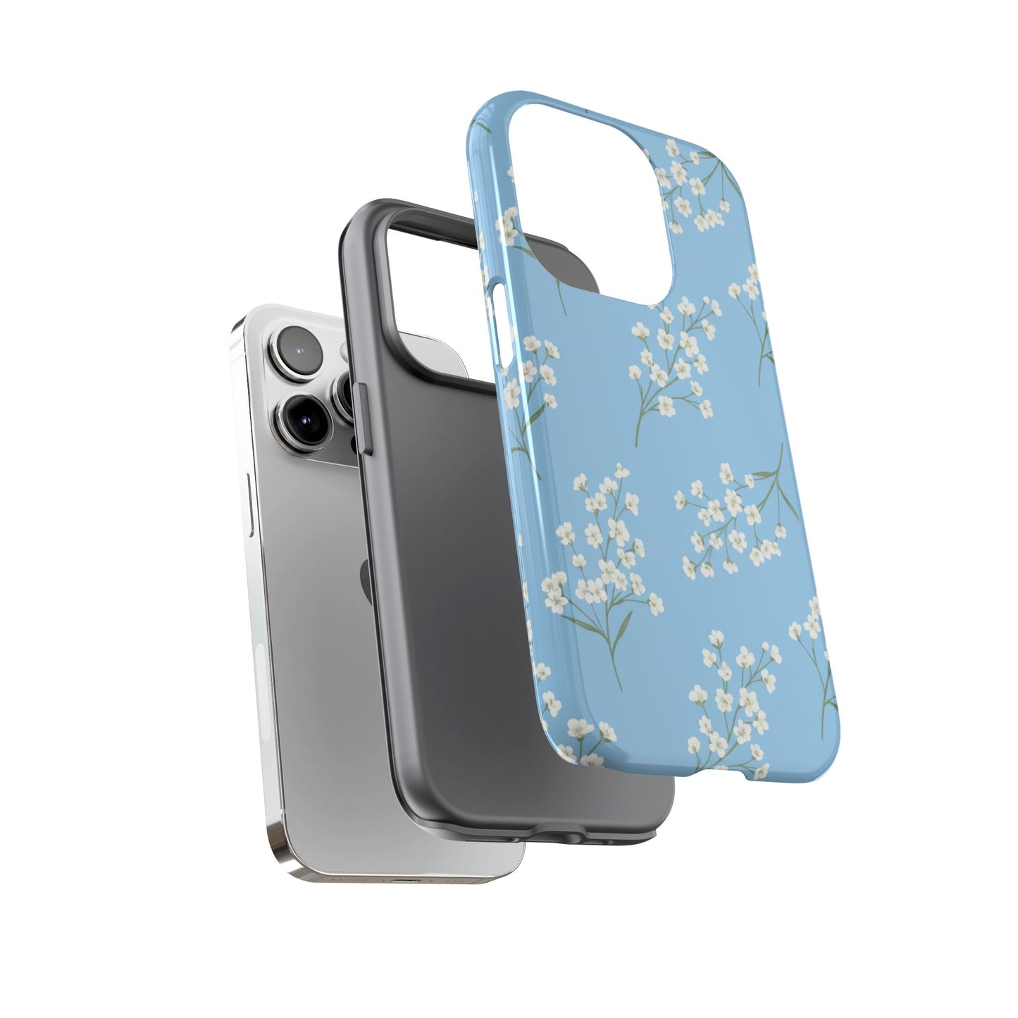 Baby’s Breath Floral Phone Case – Blue Minimal Flower Aesthetic Tough Case