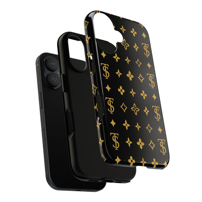 Gold Monogram Pattern Tough Phone Case | Black & Gold Luxury Design for Iphone, Samsung Galaxy and Pixel