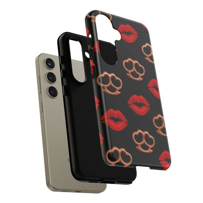 Red Lipstick & Knuckle Duster Phone Case | Bold Kiss Print Tough Protective Cover for Iphone, Samsung Galaxy and Pixel