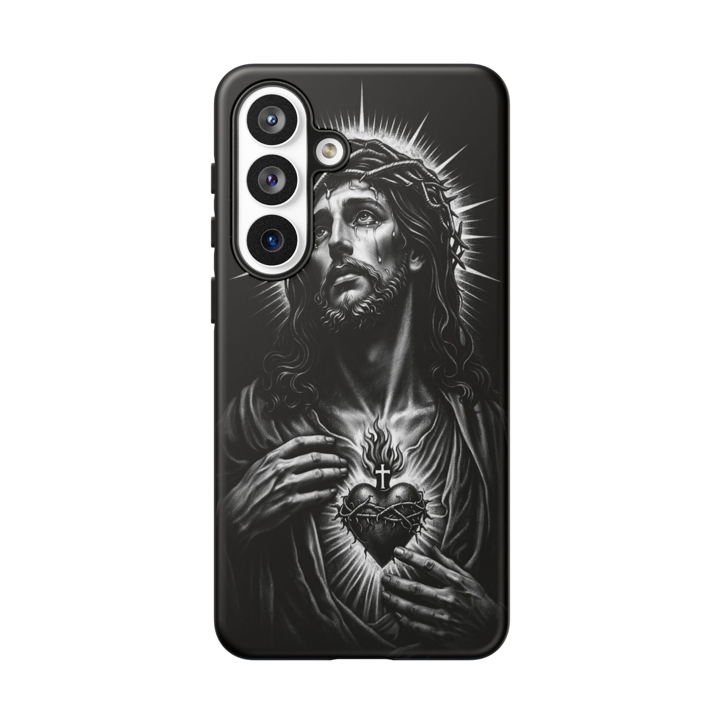 Jesus Sacred Heart Phone Case Black White Christian Faith Aesthetic