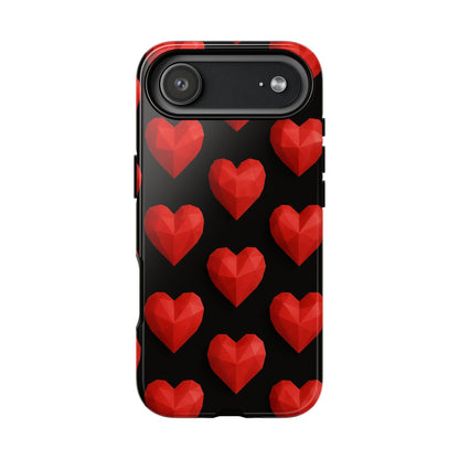 Red Heart Phone Case – Geometric Heart Pattern Tough Case (Black)