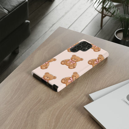 Teddy Bear Phone Case | Cute Coquette Aesthetic Pink Bear Pattern Case | Kawaii Soft Girl iPhone & Samsung Tough Protective Case
