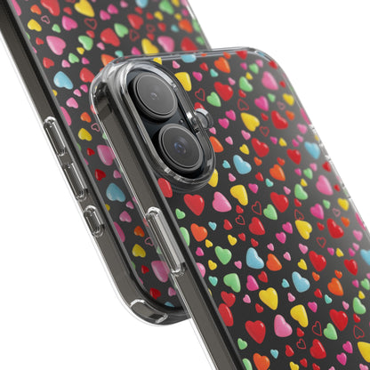 Colorful Heart Clear Phone Case | Impact-Resistant Valentine Aesthetic Case