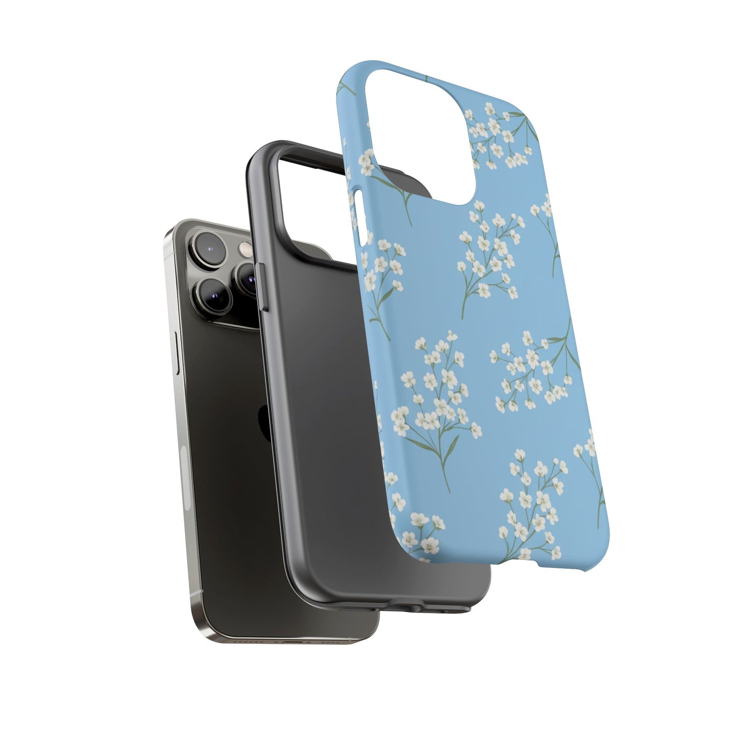 Baby’s Breath Floral Phone Case – Blue Minimal Flower Aesthetic Tough Case