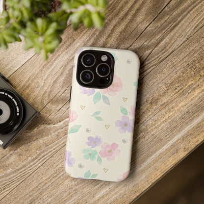 Pastel Floral Phone Case – Coquette Watercolor Flower Hearts Tough Case (iPhone, Samsung, Pixel)