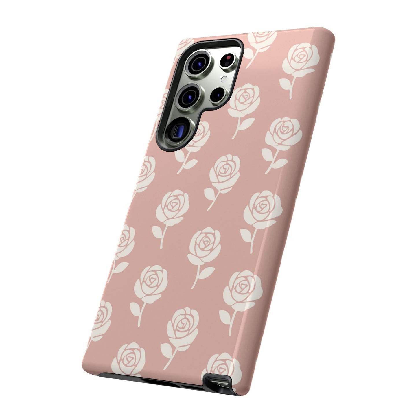 White Rose Pattern Tough Phone Case | Elegant Floral Aesthetic Case for Iphone, Samsung Galaxy and Pixel