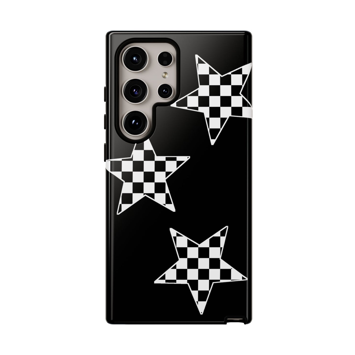 Checkered Star Tough Phone Case – Black Retro Graphic Protective Cover for Iphone, Samsung Galaxy and Pixel