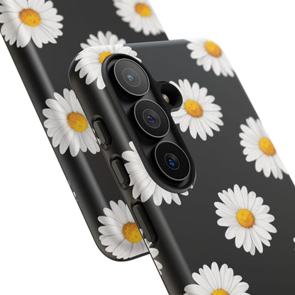 Black Daisy Floral Tough Phone Case – Cute Protective Cover for Iphone, Samsung Galaxy and Pixel