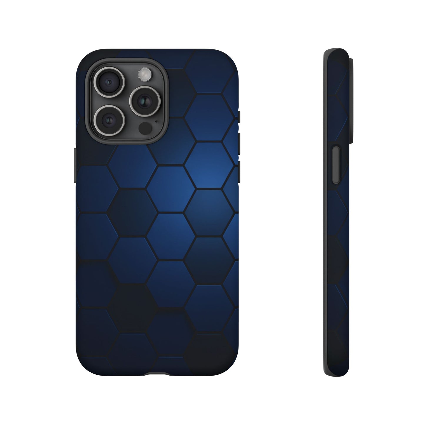 Blue Hexagon Gradient Phone Case | Honeycomb Geometric Tech Aesthetic | Minimalist Tough Case for iPhone & Samsung
