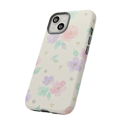 Pastel Floral Phone Case – Coquette Watercolor Flower Hearts Tough Case (iPhone, Samsung, Pixel)