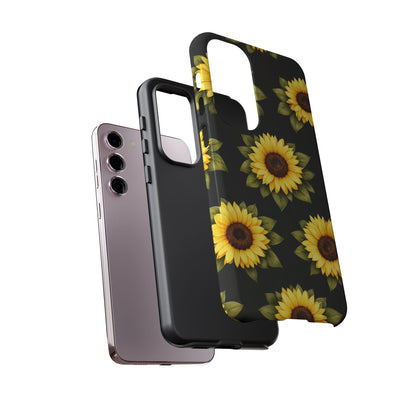Sunflower Floral Tough Phone Case – Black Background Protective Cover for Iphone, Samsung Galaxy and Pixel