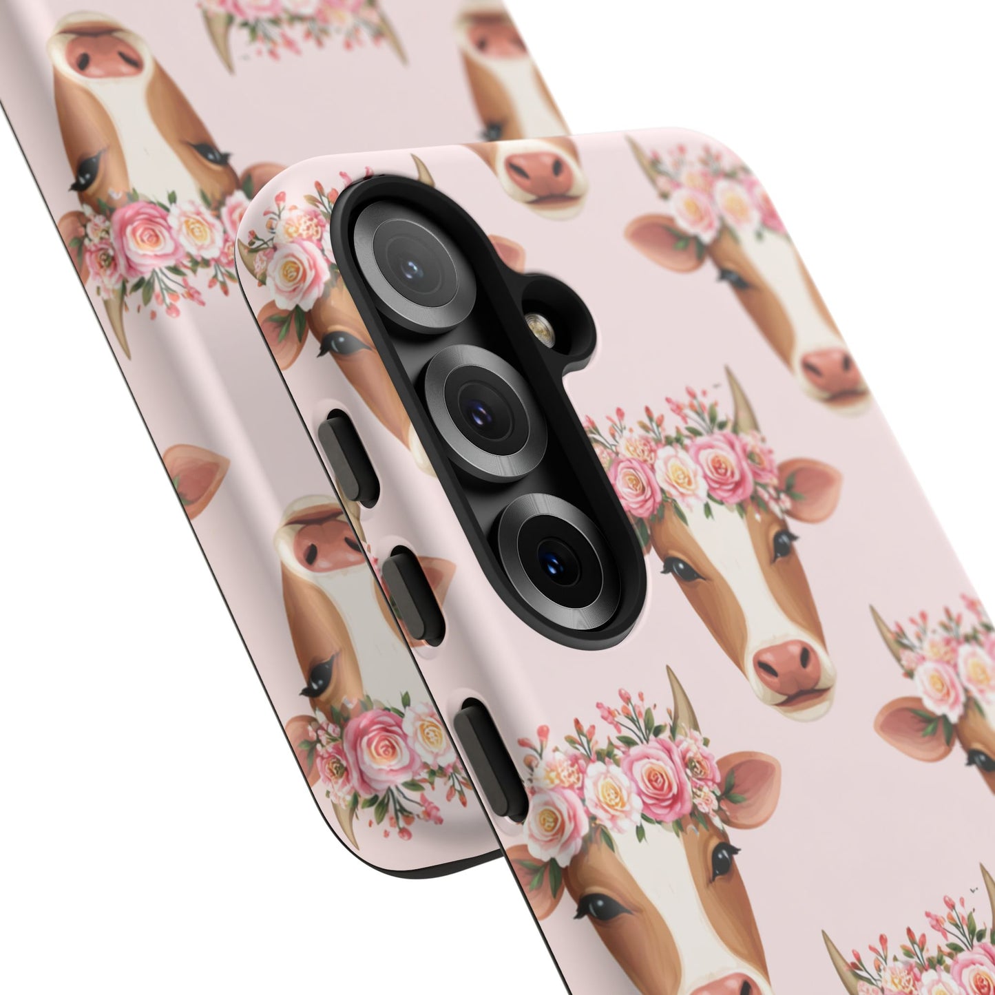 Floral Cow Phone Case – Cute Pink Cow Print Tough Protective Case for Iphone, Samsung Galaxy and Pixel