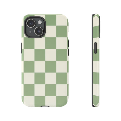 Sage Green Checkerboard Phone Case | Minimal Aesthetic Checkered iPhone & Samsung Tough Case