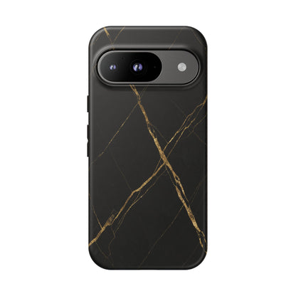 Black Marble Phone Case with Gold Veins | Minimal Luxury Tough Case