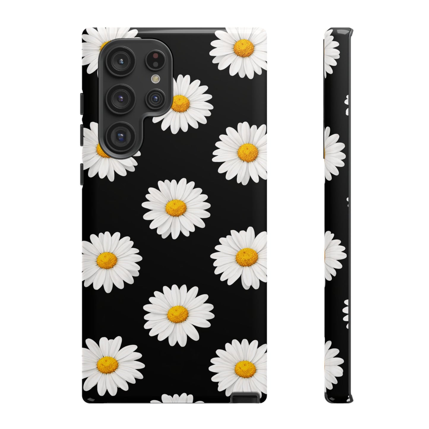 Black Daisy Floral Tough Phone Case – Cute Protective Cover for Iphone, Samsung Galaxy and Pixel
