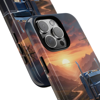 Semi Truck Sunset Phone Case | Trucker Gift | Diesel Truck Highway Road iPhone & Samsung Tough Protective Case