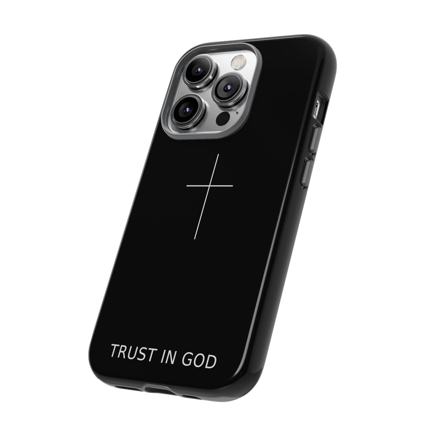 Trust in God Phone Case Minimal Cross Christian Black Tough Cover