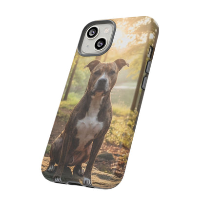 Pitbull Portrait Phone Case | Dog Lover Tough Case, Sunset Forest