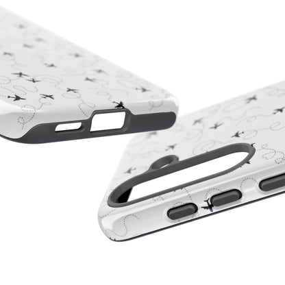 Minimal Paper Airplane Pattern Phone Case – Black White Aesthetic Tough Cover