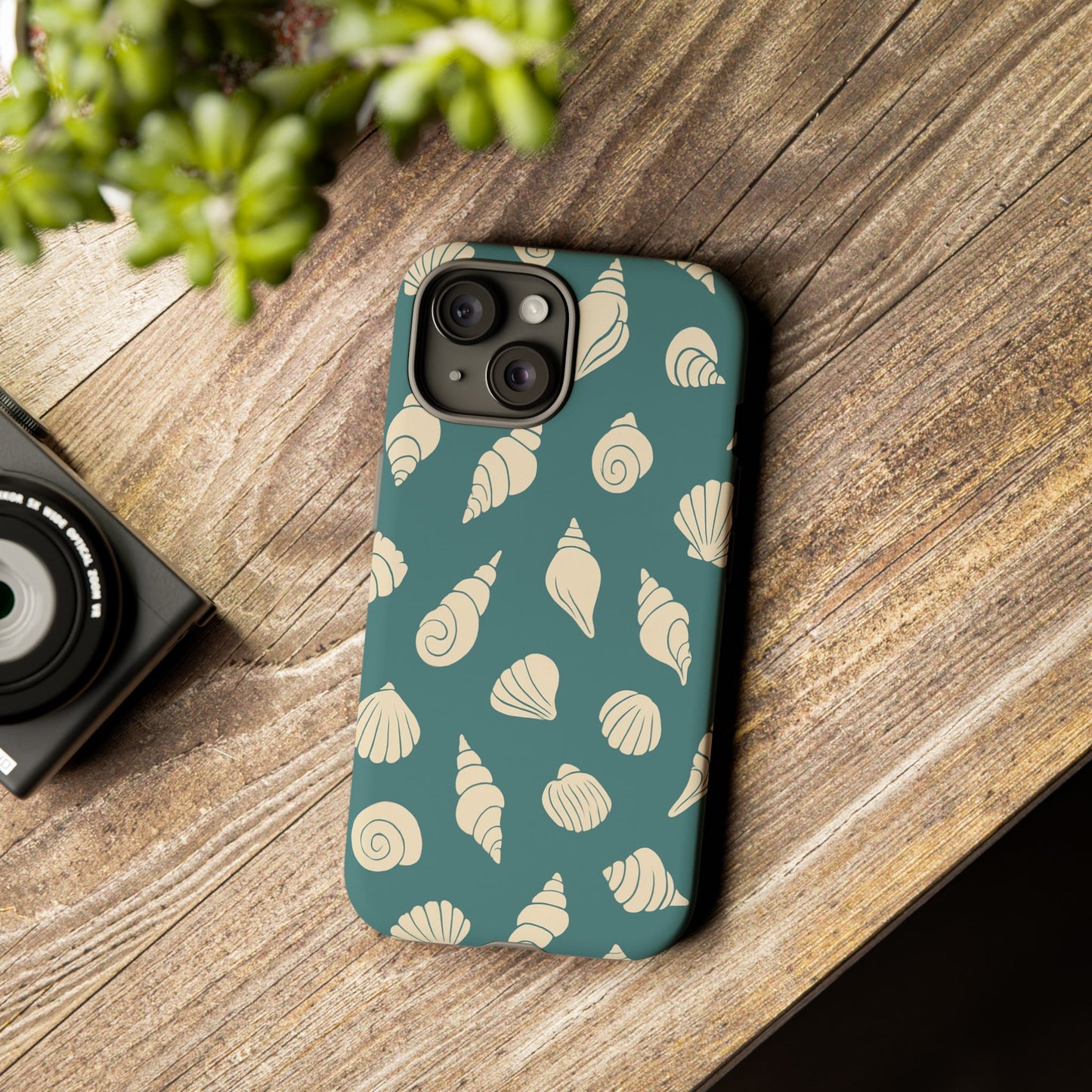 Seashell Pattern Phone Case | Teal Coastal Shells Tough Case for Iphone, Samsung Galaxy and Pixel