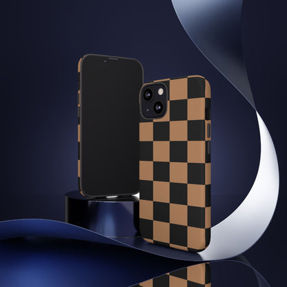 Brown Checkered Phone Case | Aesthetic Checkerboard iPhone & Samsung Tough Case