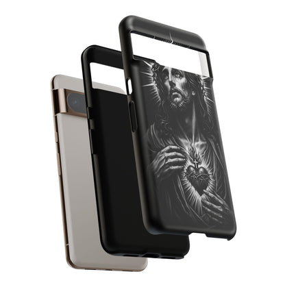 Jesus Sacred Heart Phone Case Black White Christian Faith Aesthetic