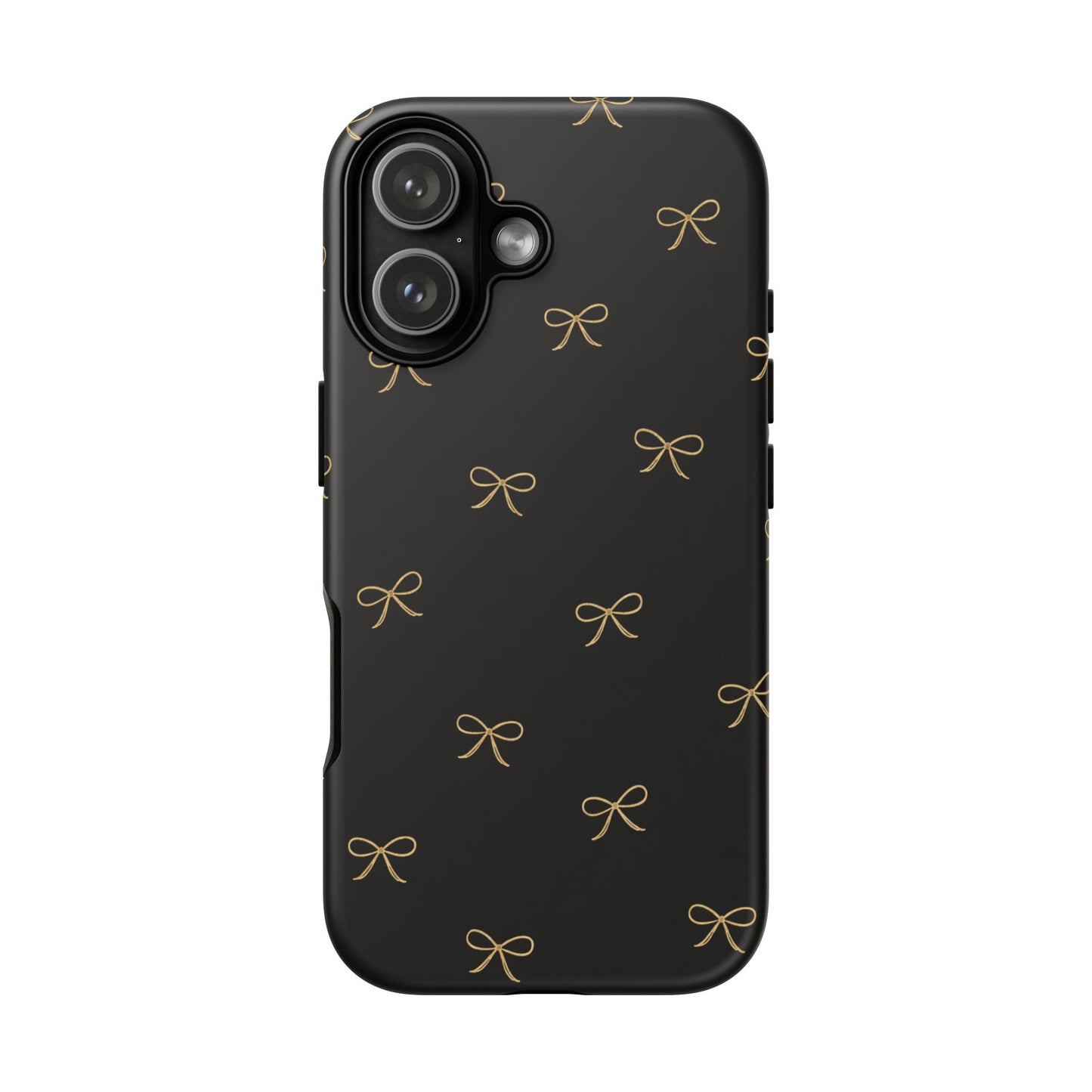 Black Phone Case with Gold Bow Pattern – Slim Protective Cute Aesthetic Cover for Iphone, Samsung Galaxy and Pixel