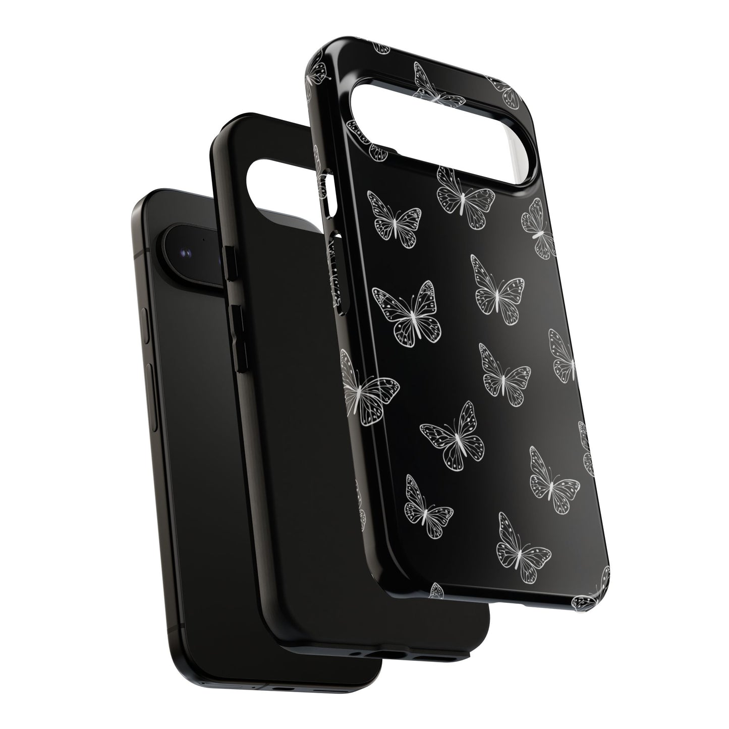 White Butterfly Pattern Phone Case – Dark Aesthetic Monochrome Tough Cover
