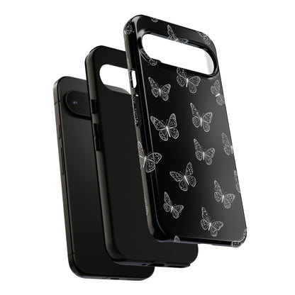 White Butterfly Pattern Phone Case – Dark Aesthetic Monochrome Tough Cover