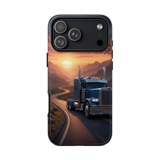 Semi Truck Sunset Phone Case | Trucker Gift | Diesel Truck Highway Road iPhone & Samsung Tough Protective Case