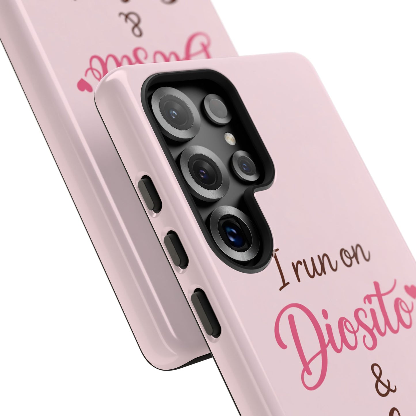 I Run on Diosito y Cafecito Phone Case, Pink Aesthetic Latina Faith Coffee Case, Girly Protective iPhone Samsung Cover