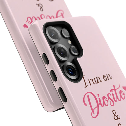 I Run on Diosito y Cafecito Phone Case, Pink Aesthetic Latina Faith Coffee Case, Girly Protective iPhone Samsung Cover
