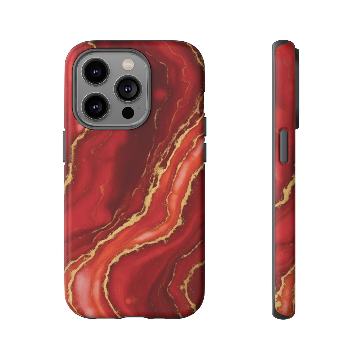 Red Agate Marble Phone Case with Gold Veins – Luxury Tough iPhone & Samsung Case
