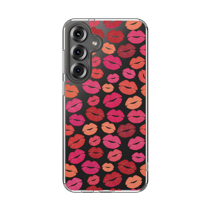 Kiss Print Clear Phone Case | Red Lip Pattern Impact-Resistant Case