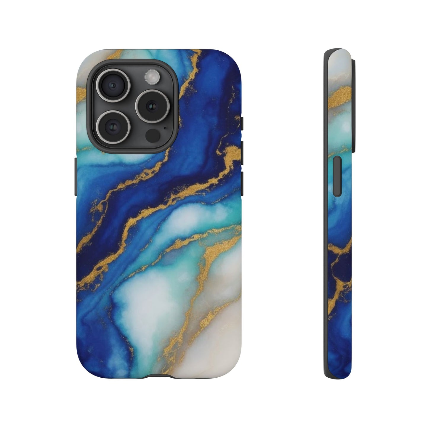 Blue & Gold Marble Phone Case – Luxury Resin Art Tough Case (iPhone, Samsung, Pixel)