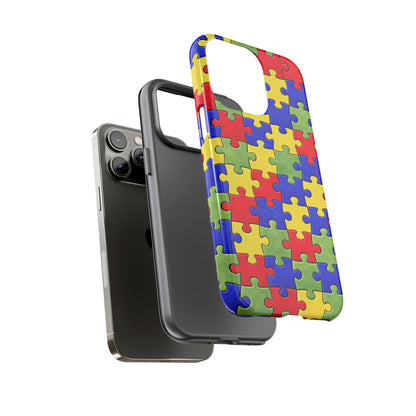 Colorful Puzzle Phone Case, Autism Awareness Jigsaw Design, Tough Protective Case, iPhone & Samsung Case, Vibrant Puzzle Pattern
