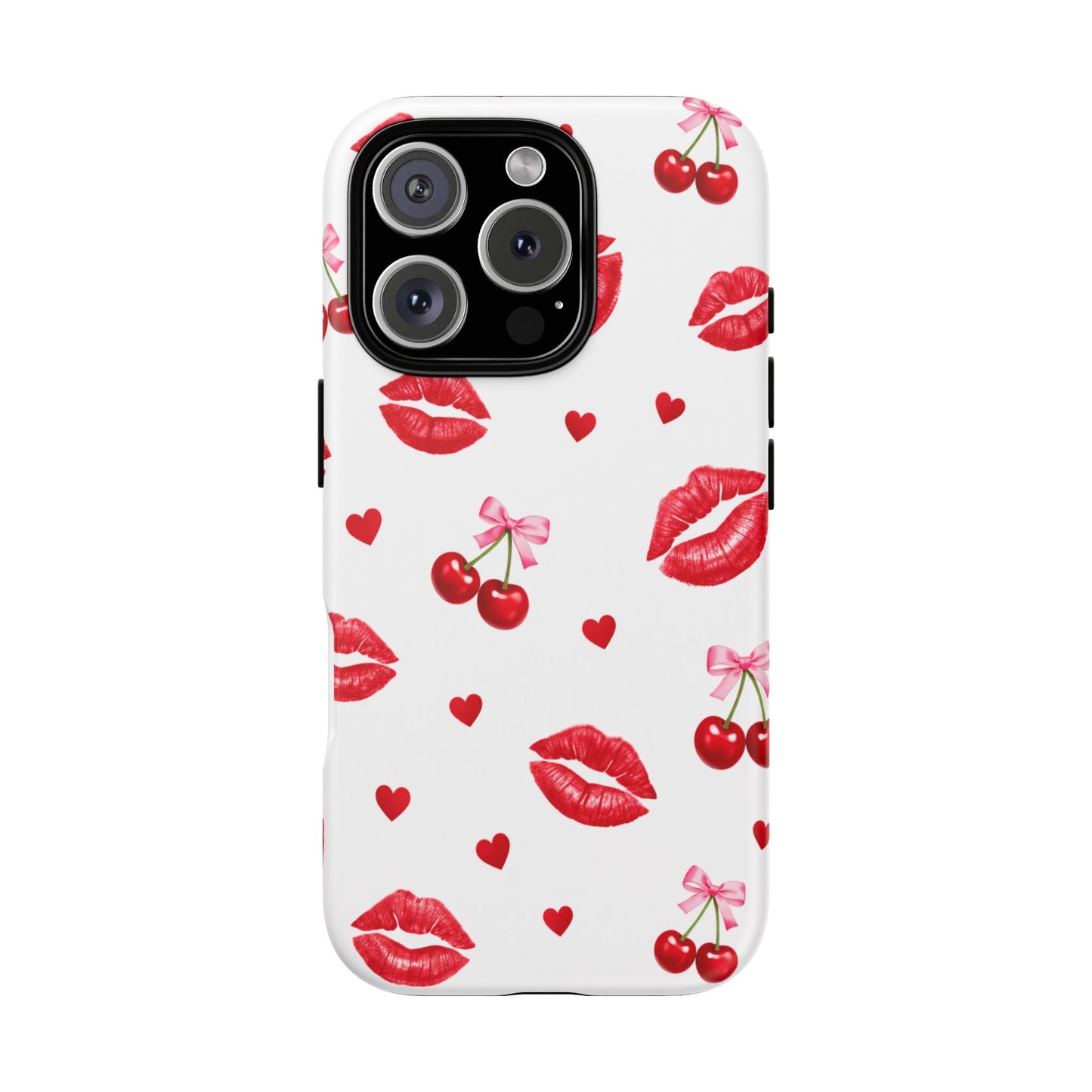 Red Lips & Cherry Phone Case – Y2K Retro Aesthetic Tough Cover