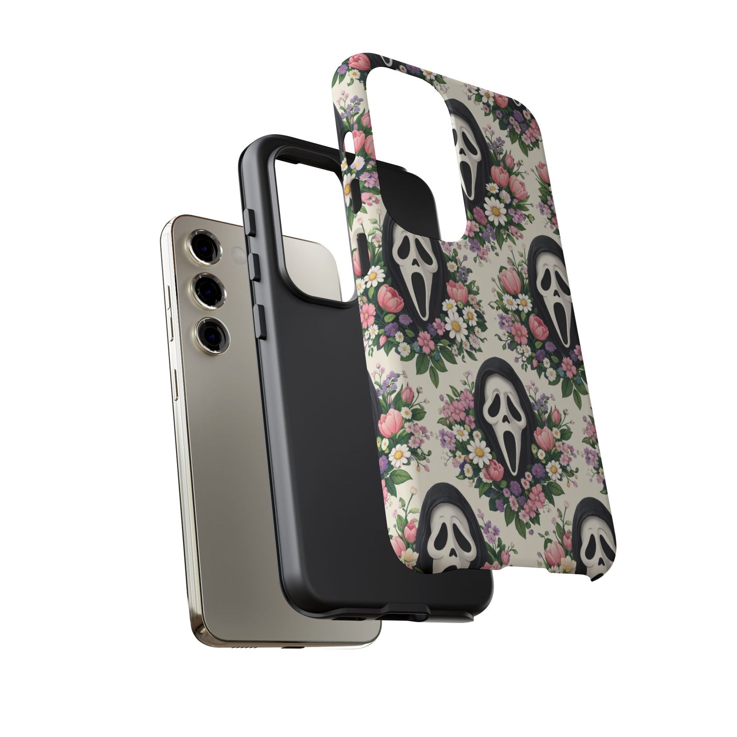 Floral Ghost Face Aesthetic Phone Case – Cute Spooky Tough Cover
