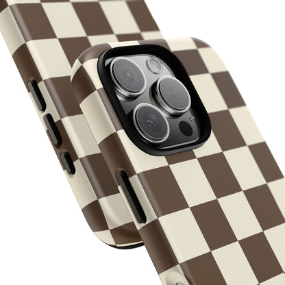 Mocha Checkerboard Phone Case | Neutral Aesthetic Checkered iPhone & Samsung Tough Case